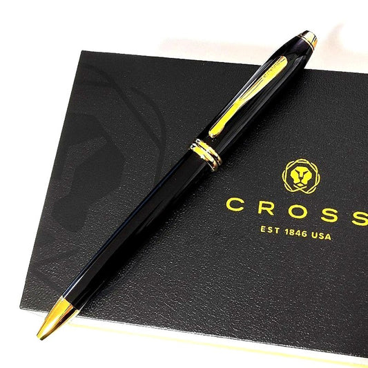 Cross Townsend Black Lacquer Ballpoint Pen CROSS-N572TW with gold accents and twist type
