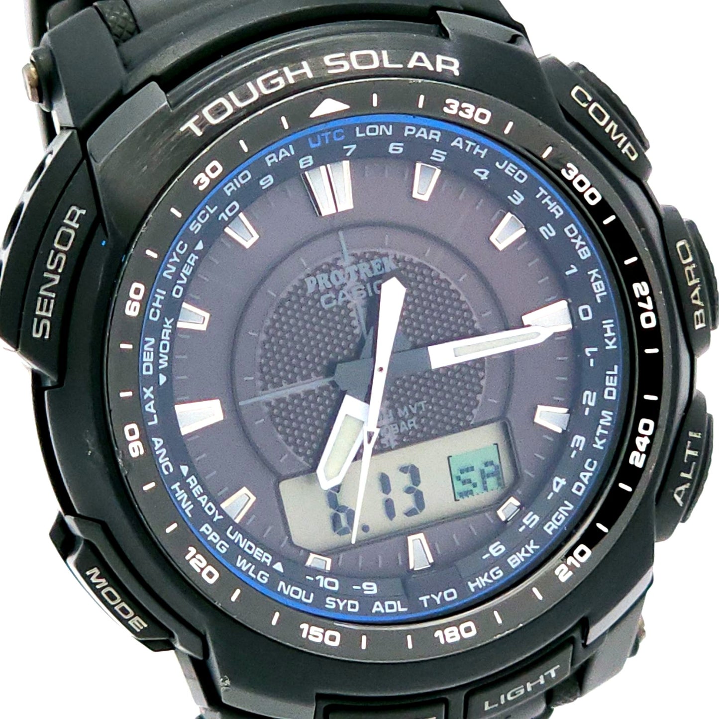 Casio Pro Trek PRW-5100YT solar radio controlled watch with black bezel and digital analog display