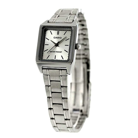Casio Standard Digital Watch for Women LTP-V007D-7EDF with silver dial and stainless steel band