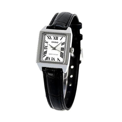 Casio LTP-V007L-7B1DF women’s analog watch with silver dial and black synthetic leather band