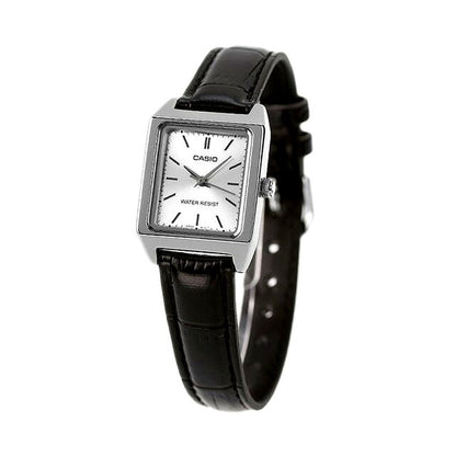 Casio LTP-V007L-7E1DF women's quartz wristwatch with silver dial and black leather strap