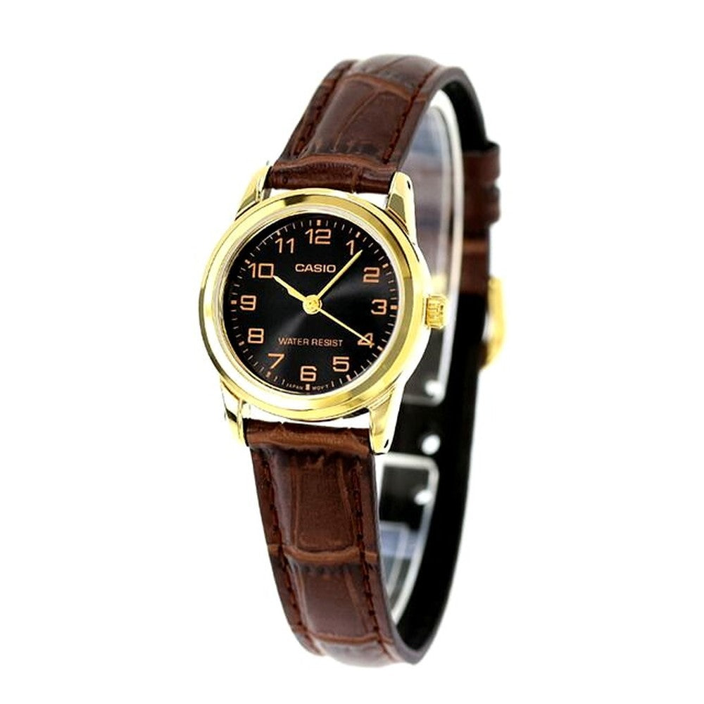 Casio Quartz Women's Watch LTP-V001GL-1BDF Brown Leather Band Analog Black Dial Japan Import