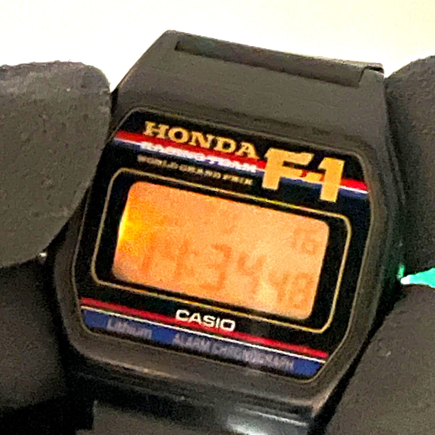 Casio Honda Racing Team F1 vintage watch 1984 model 415 with black urethane strap and Honda Racing Team logo