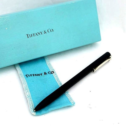 Tiffany & Co. T Clip Silver 925 Black Slim Twist Ballpoint Pen & Writing Instruments