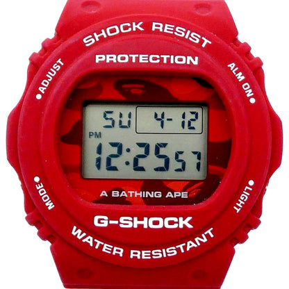 A Bathing Ape DW-5750E X Casio G-Shock Round Camouflage Watch Red Camouflage White and Red Middle Used