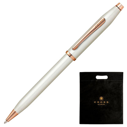 Cross Century II Pearl White ballpoint pen with premium gift box and matching shoppers gift