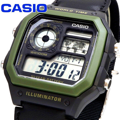 Casio AE-1200WHB-1B digital watch with world time and 10 ATM water resistance