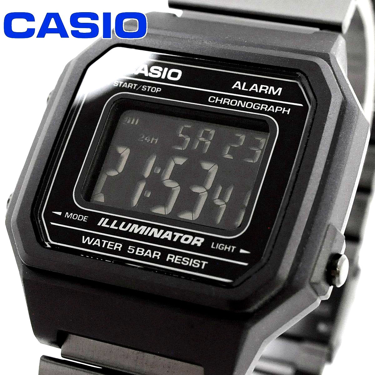 Casio B650WB-1B black digital watch with stainless steel band, genuine Japan import model