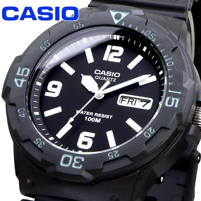 Casio MRW-200H-1B2V watch with black dial and black resin band classic retro style analog quartz
