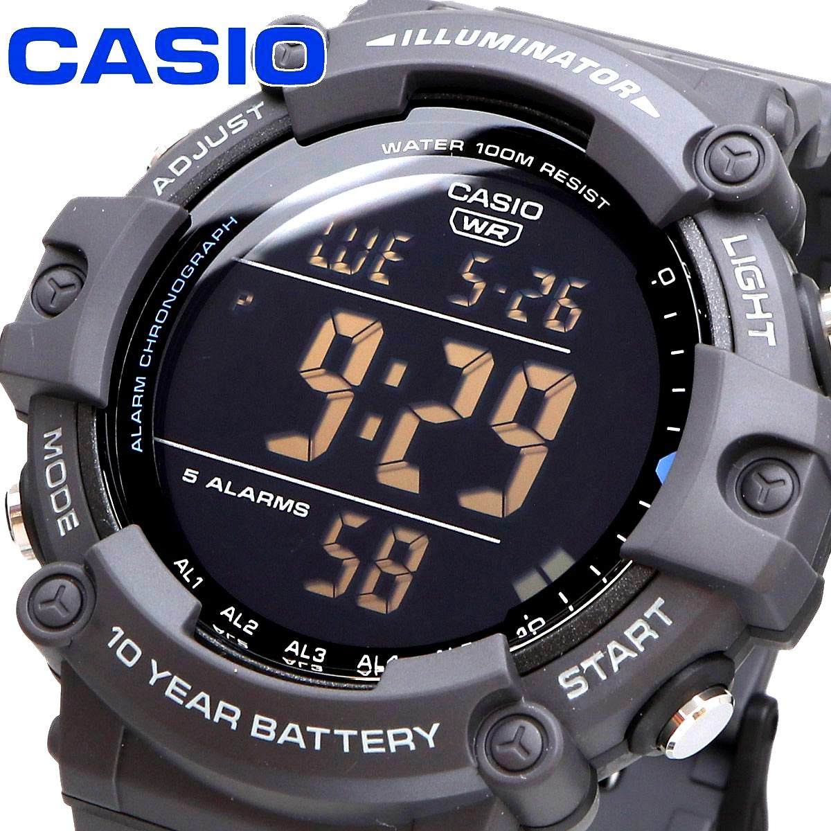 Casio AE-1500WH-8BV digital watch with resin case and strap and black LCD display