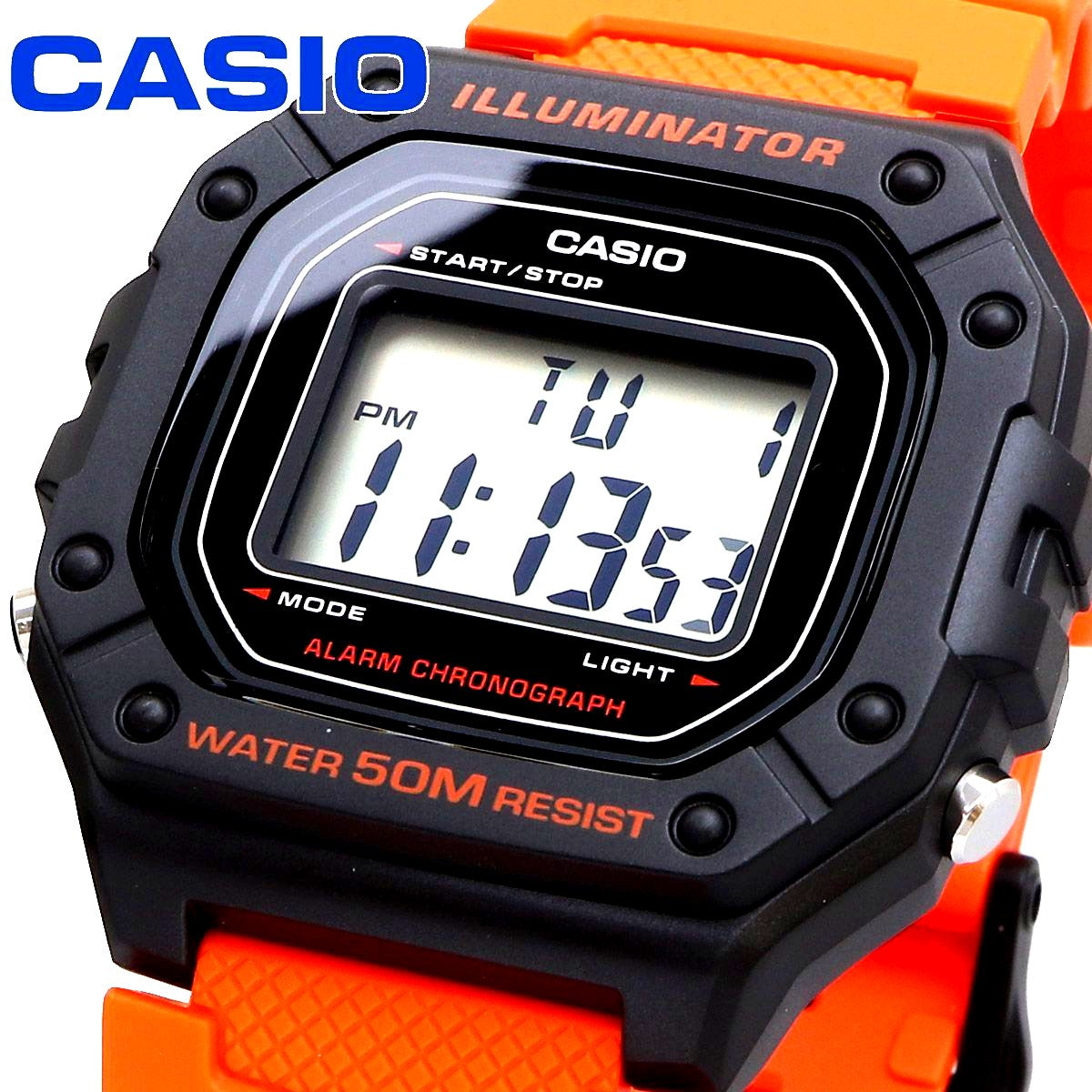 Casio W-218H-4B2V resin quartz watch with red resin band and resin case Japan import