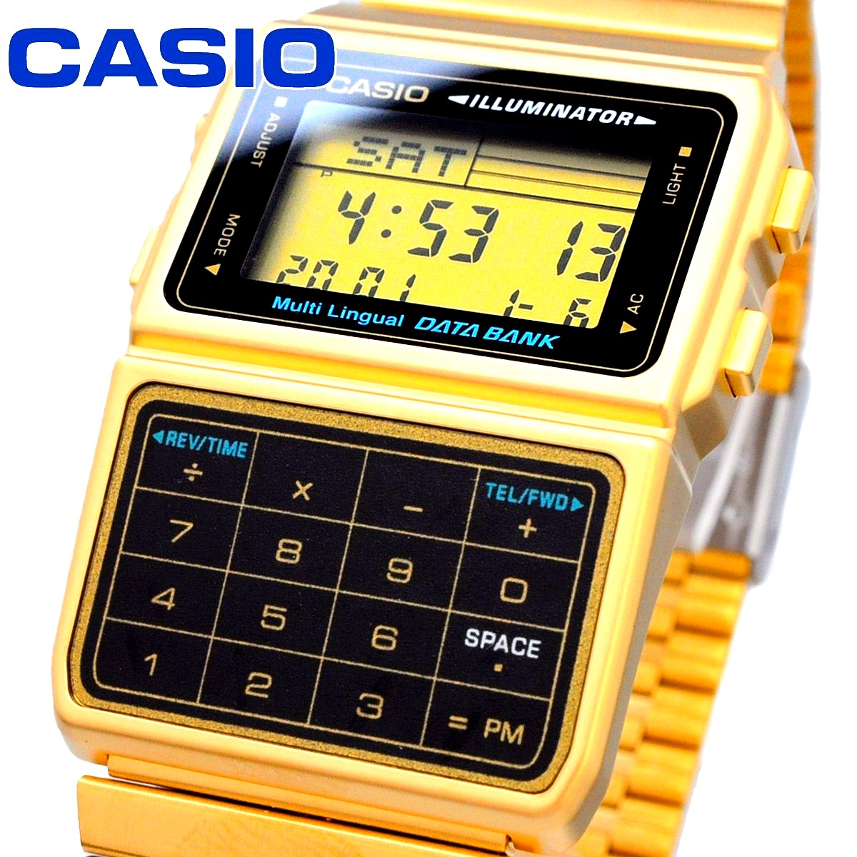 Casio Data Bank DBC-611G-1 digital watch with calculator and resin stainless steel band
