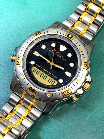 Casio World Time Data Bank AD-722 used watch with black dial and battery movement Japan import