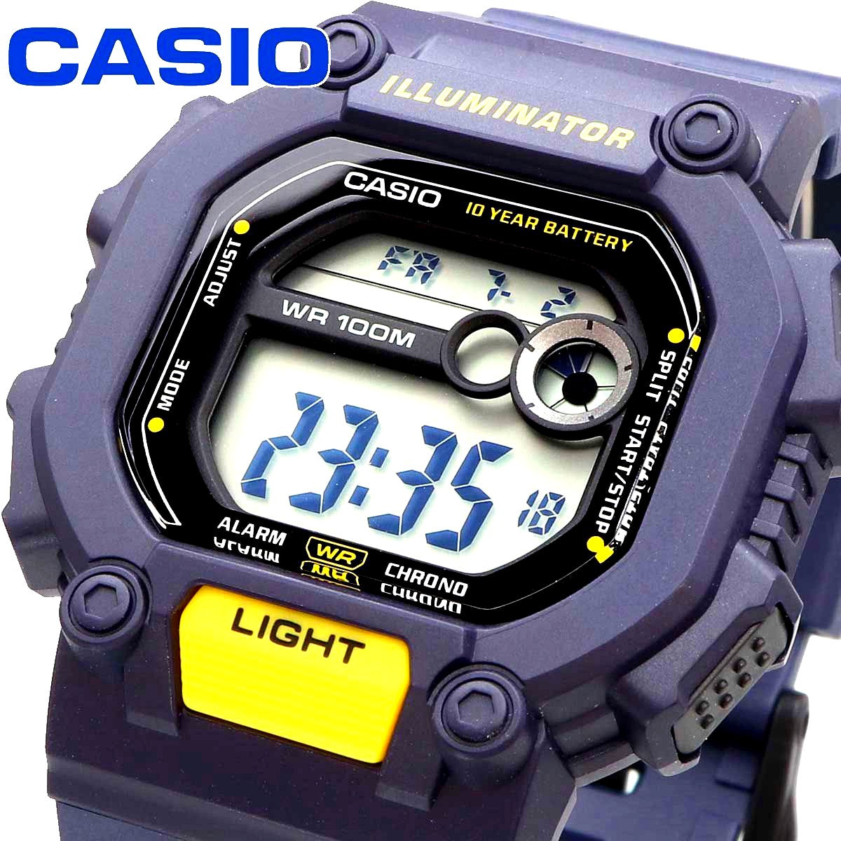 Casio W-737H-2AV digital square watch with blue resin band and black digital display
