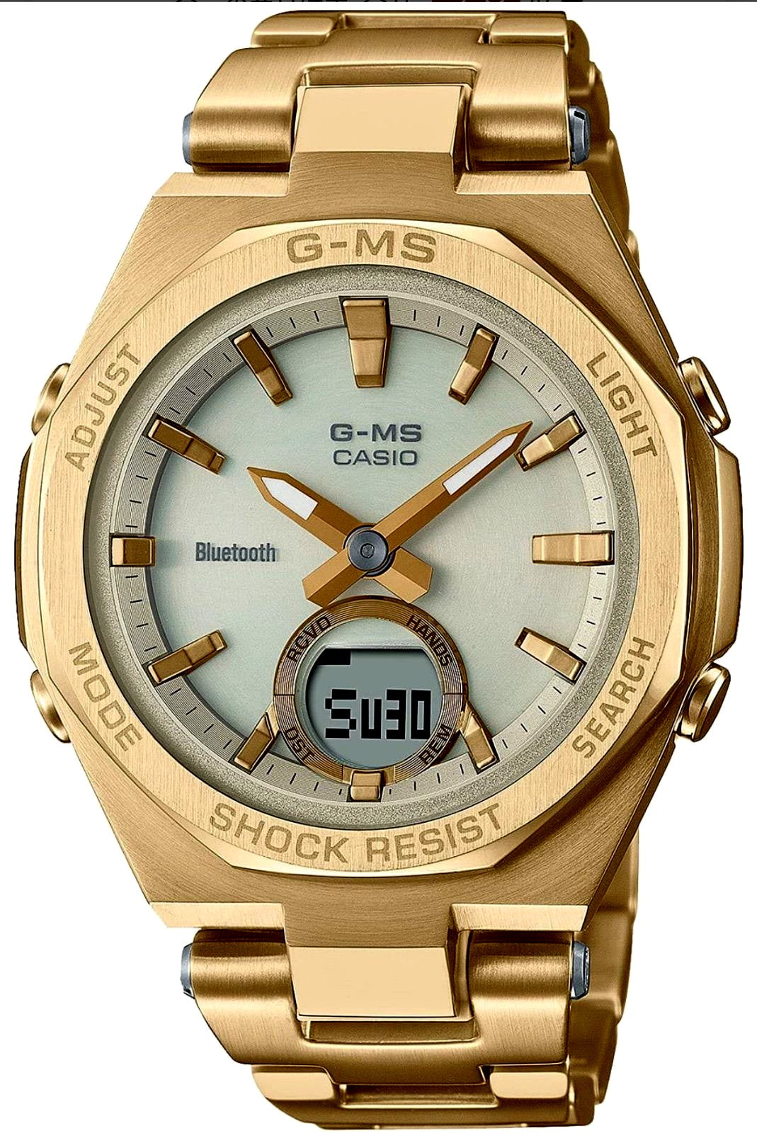 Casio Baby-G G-MS MSG-B100DG-9AJF gold ladies Bluetooth solar watch with faceted bezel