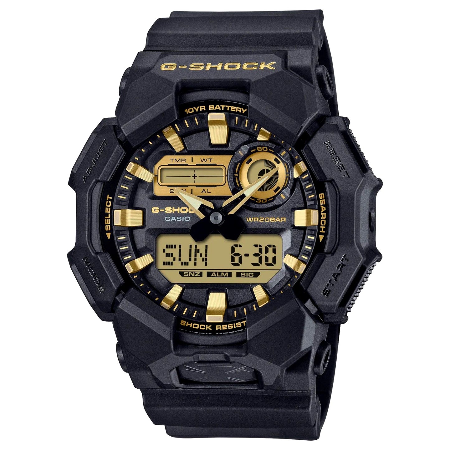 Casio G-Shock GA-010GB-1A9JF black watch with gold accents and large face, Japan import