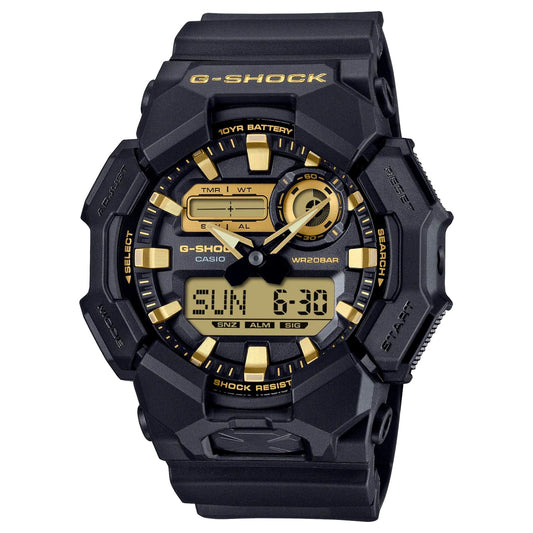 Casio G-Shock GA-010GB-1A9JF black watch with gold accents and large face, Japan import