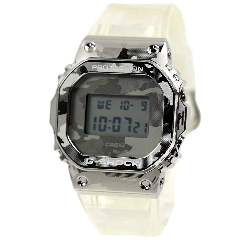 Casio G-Shock GM-5600SCM-1 digital watch with skeleton clear camouflage design and resin stainless steel case