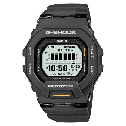 Casio G-Shock GBD-200-1A1JF sports watch with black resin case and band, Bluetooth connectivity, and digital display