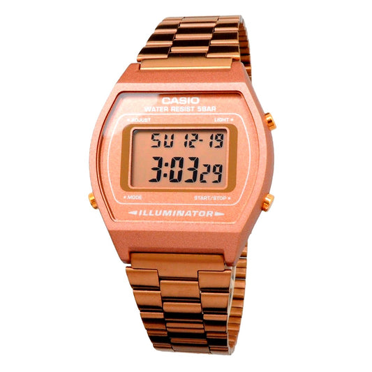 Casio B640WC-5A watch with pink gold dial and stainless steel strap, quartz movement, resin case