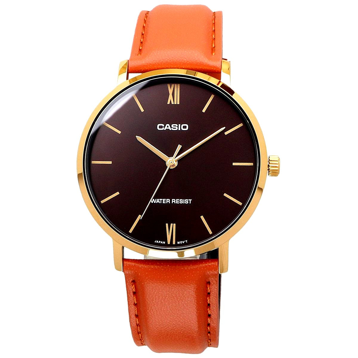 Casio Unisex MTP-VT01GL-5B watch with brown dial and light brown synthetic leather band