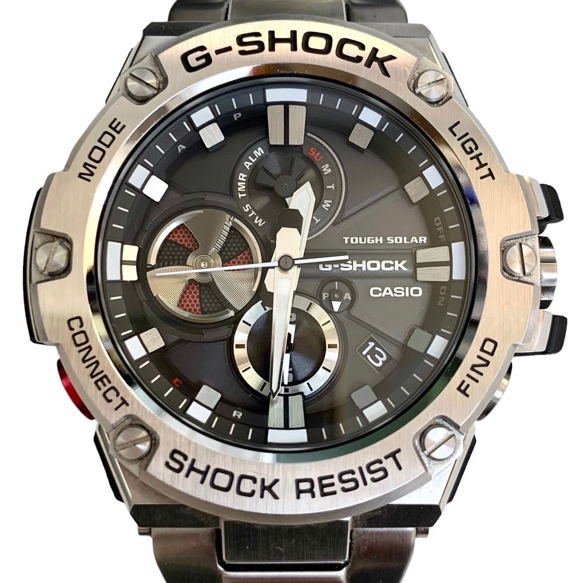 Casio G-Shock G-Steel GST-B100 men's silver solar chronograph watch with stainless steel band
