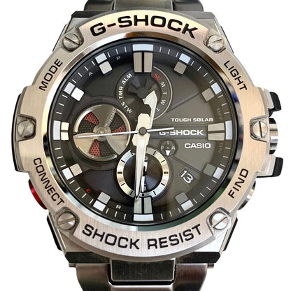 Casio G-Shock G-Steel GST-B100 men's silver solar chronograph watch with stainless steel band