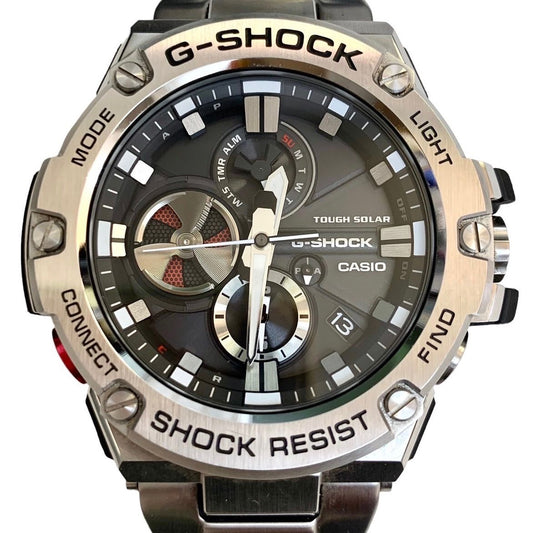Casio G-Shock G-Steel GST-B100 men's silver solar chronograph watch with stainless steel band