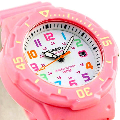 Casio LRW-200H-4B2 pink resin analog wristwatch with waterproof 10 ATM feature