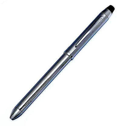Cross Tech3 multi-function pen model AT0090-1st in chrome with black ink displayed with box and accessories