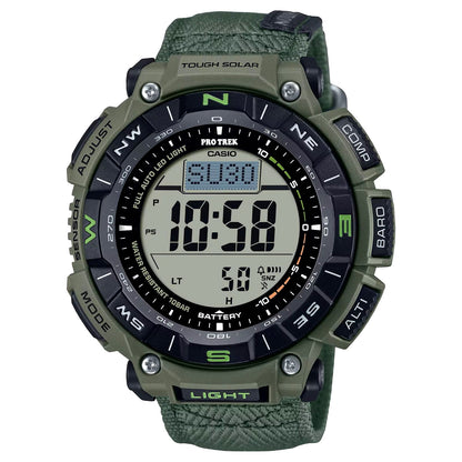 Casio PRO TREK PRG-340B-3JF digital solar watch with compass and altimeter, black resin case and bio-based nylon band