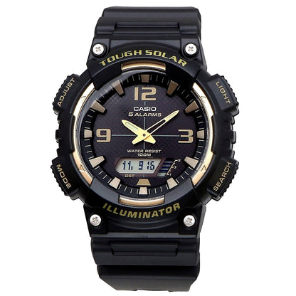 Casio AQ-S810W-1A3V digital watch with black resin band and solar charging display