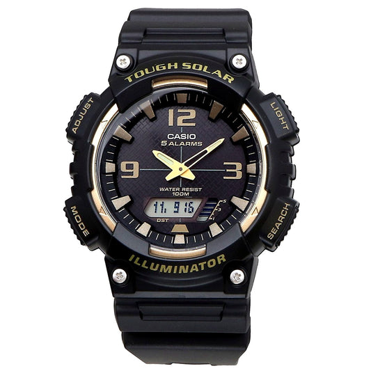 Casio AQ-S810W-1A3V digital watch with black resin band and solar charging display