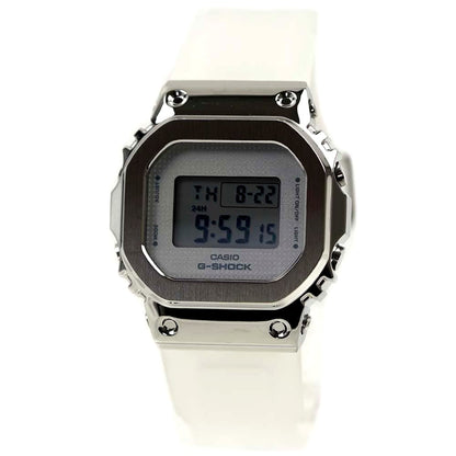 Casio G-Shock GM-S5600SK-7DR unisex digital watch with gray dial, silver case, and clear skeleton strap