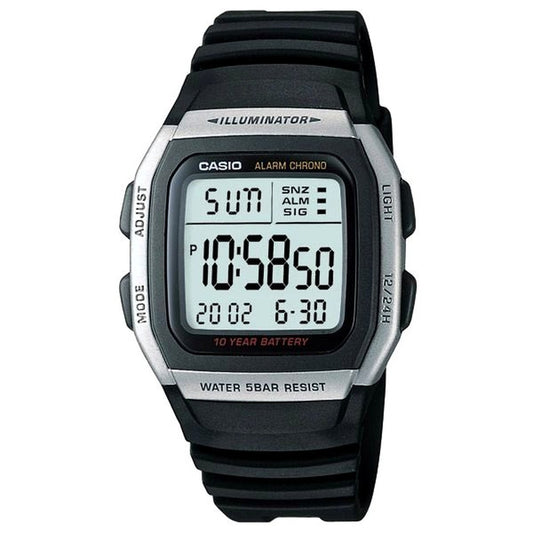 Casio W-96H-1AJH black digital watch for men with 10-year battery and 5 ATM water resistance