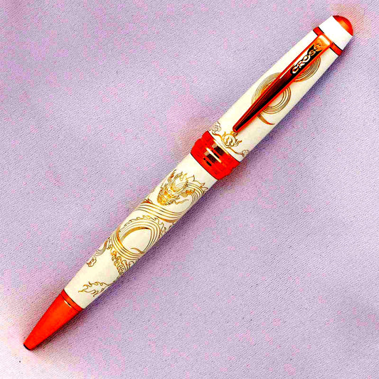 Cross Bailey Year of the Dragon white ballpoint pen with dragon engraving and gold plating