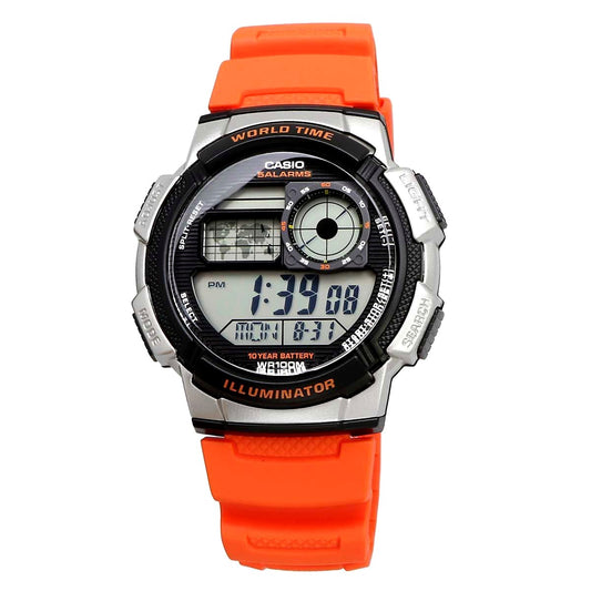 Casio AE-1000W-4BV digital watch with black strap and multitime world clock display
