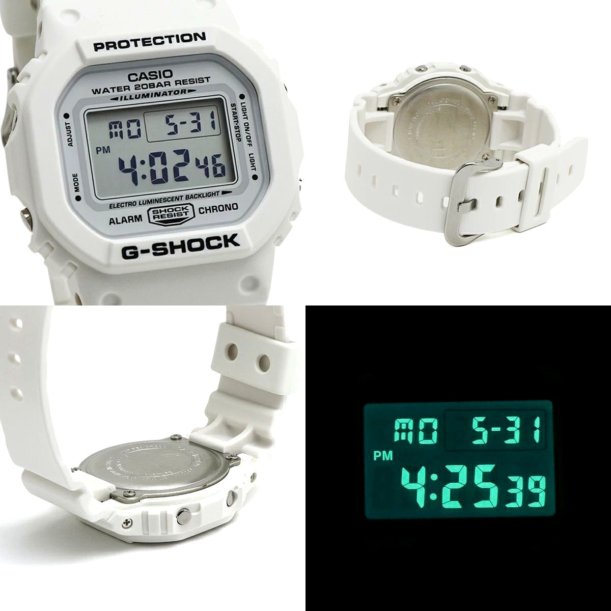 Casio G-Shock DW-5600MW-7 all white digital square unisex watch with urethane resin case