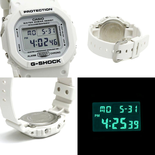 Casio G-Shock DW-5600MW-7 all white digital square unisex watch with urethane resin case