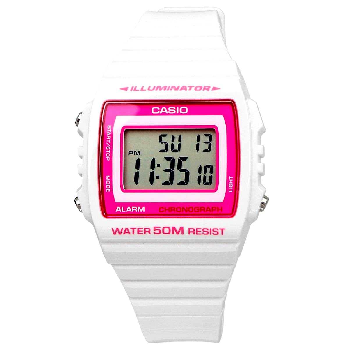 Casio W-215H-7A2V quartz watch with pink dial and white resin band Japan import