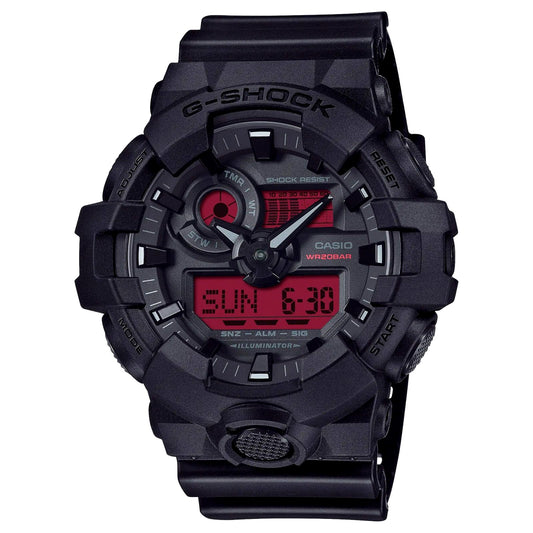 Casio G-Shock GA-700BBR-1AJF black resin watch with shock resistance and 20 ATM water resistance