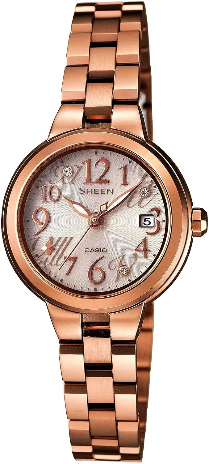 Casio Sheen analog watch model SHE-4506SBG-9AJF with pink dial and gold stainless steel band