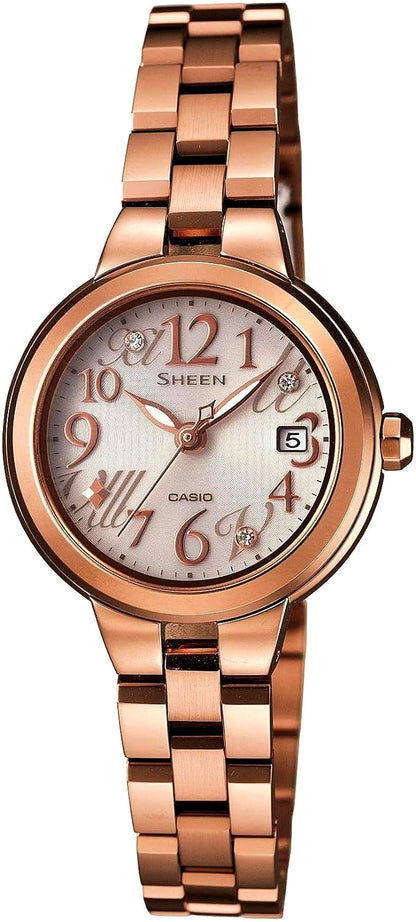 Casio Sheen analog watch model SHE-4506SBG-9AJF with pink dial and gold stainless steel band