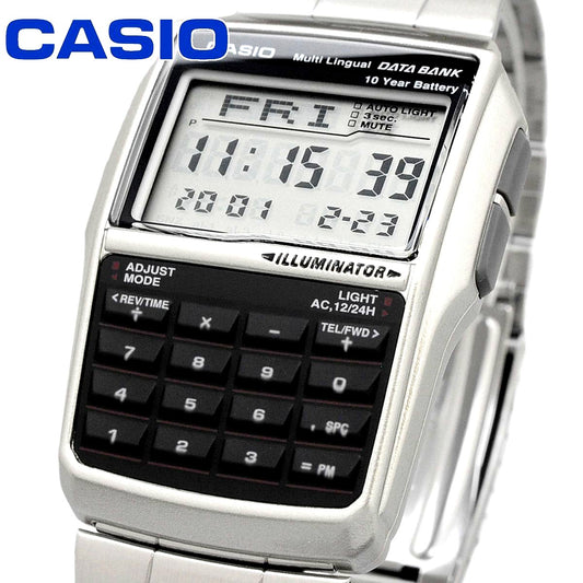 Casio Data Bank DBC-32D-1A digital watch with resin case and stainless steel band Japan import