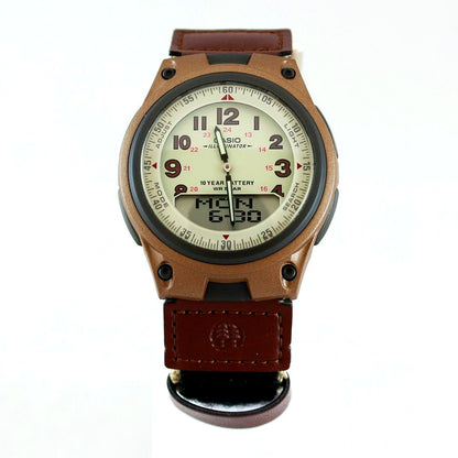 Casio AW-80V-5BJF digital analog watch with beige khaki fabric band and black analog-digital dial