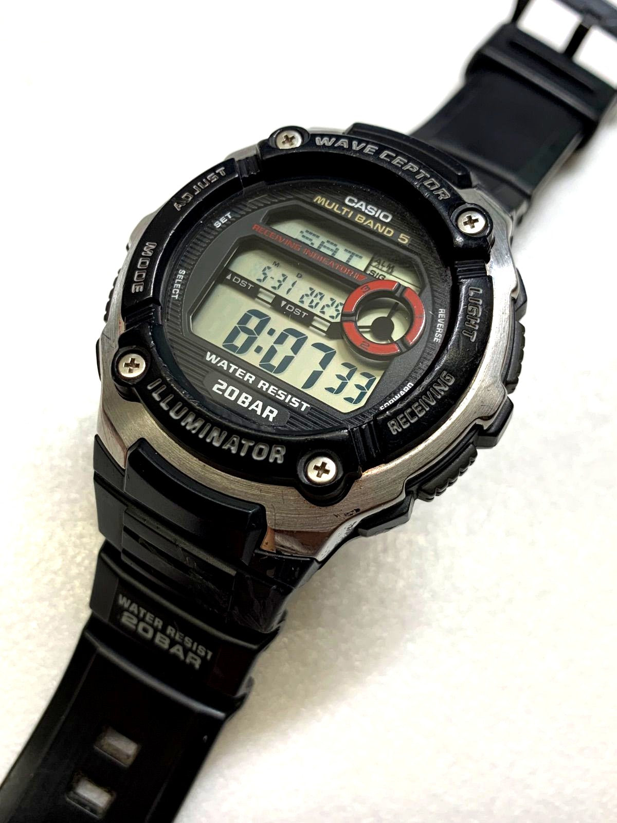 Casio WV-M200 battery-operated watch with black dial and calendar function, Japan import, used condition