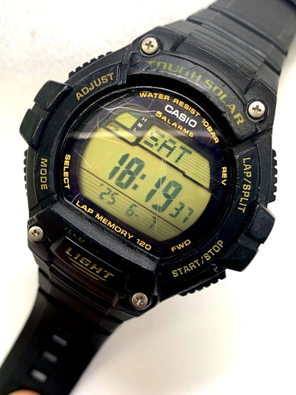 Casio W-S220 solar-powered watch with black dial, body only, showing used condition