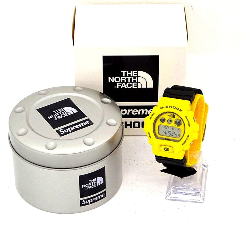 Supreme x The North Face x G-Shock DW-6900NS-9JR yellow digital wristwatch front view