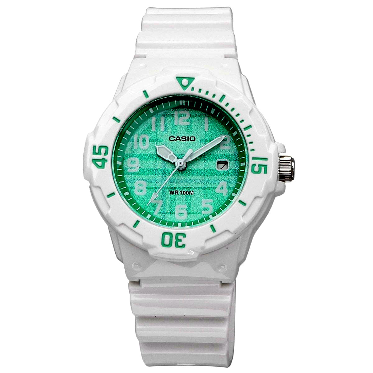 Casio LRW-200H-3CV women's watch with green dial and white resin band, Japan import
