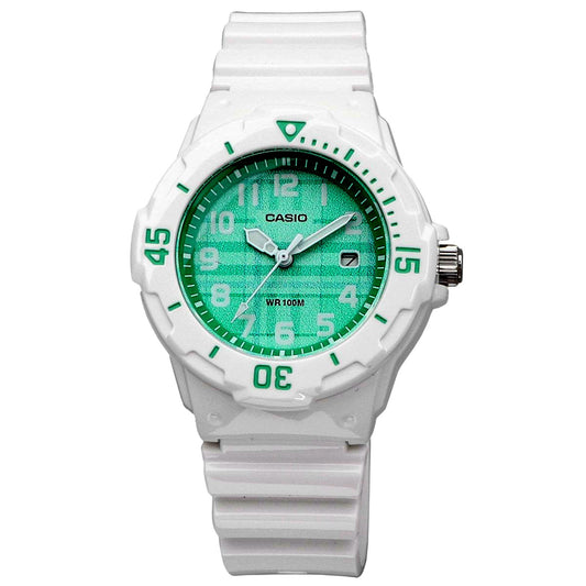 Casio LRW-200H-3CV women's watch with green dial and white resin band, Japan import
